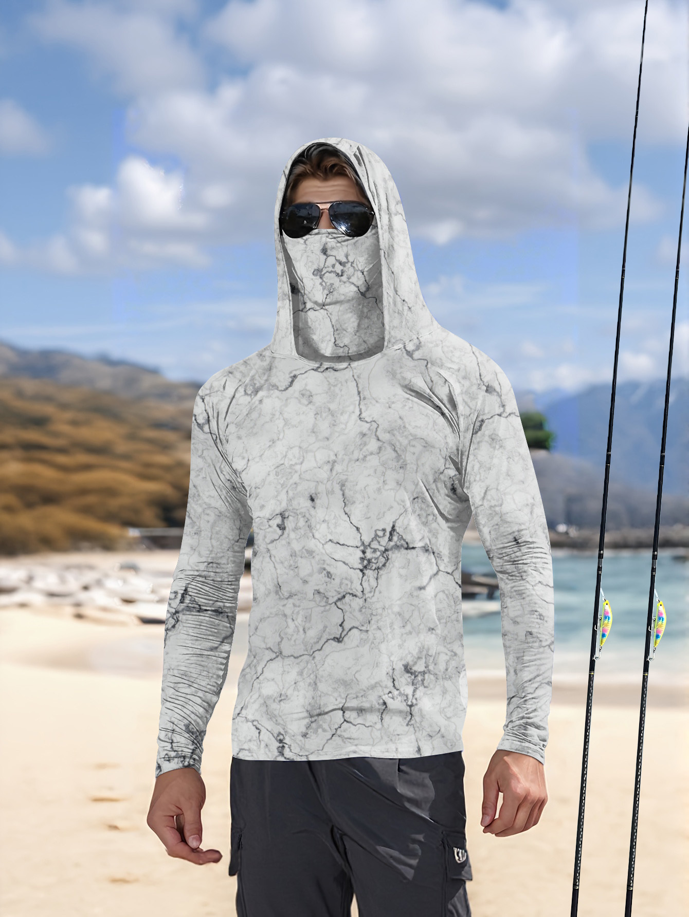 Fishing Shirt Uv Protection - メンズフード付きフィッシングシャツ 長袖 フィッシングウェア フィッシングTシャツ UVカット フィッシングシャツ