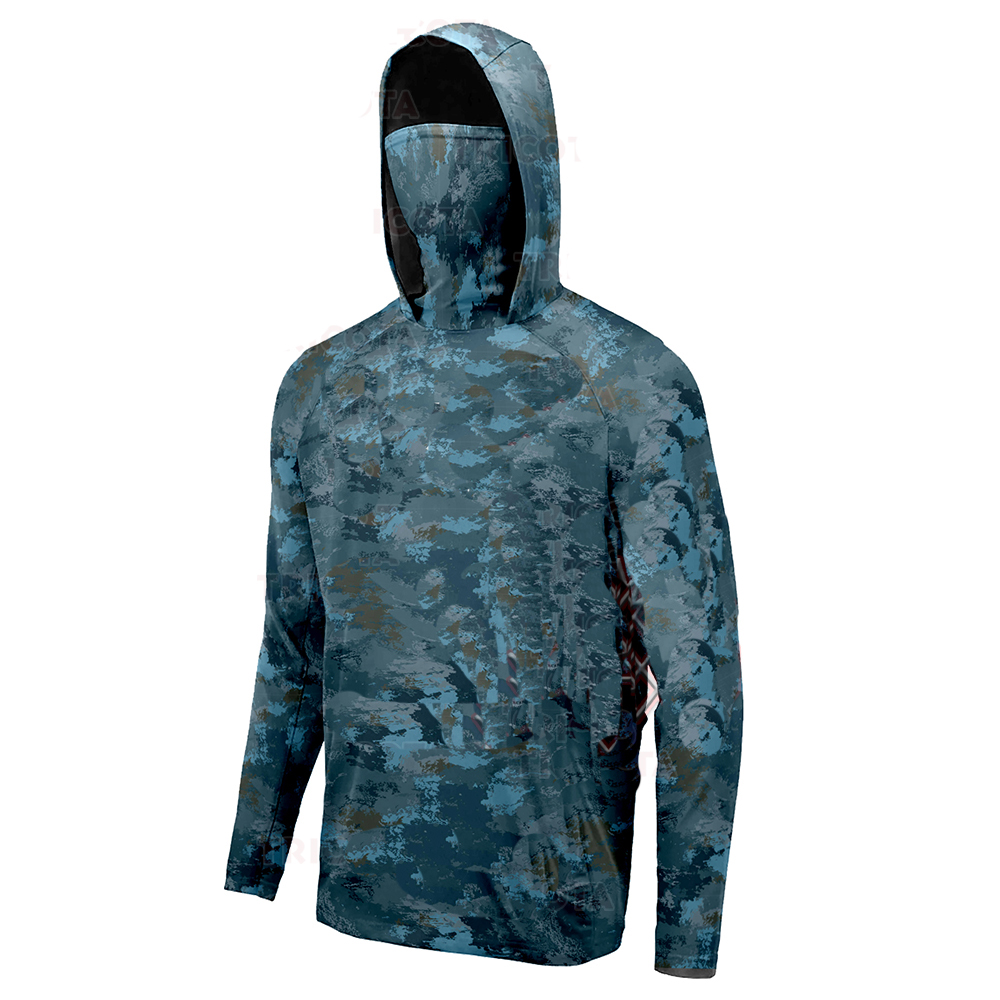 Fishing Hoodie - UPF 50 フィッシングシャツ+メンズフード付きフィッシングシャツ（マスク付き）スポーツシャツ UVフード付きフィッシングシャツ メンズフード付きスポーツシャツ