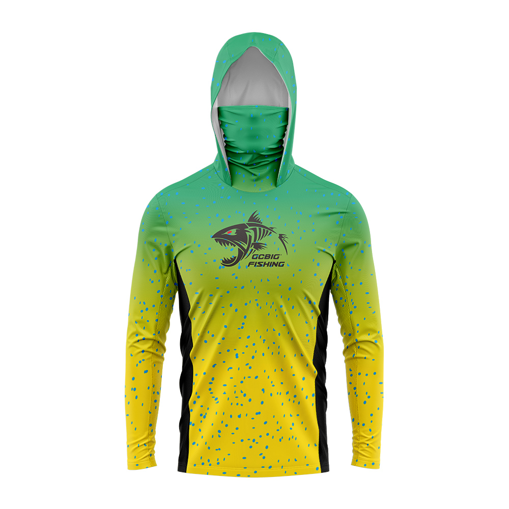 グラデーションの緑と黄色のスケルトンフィッシュ柄メンズフィッ - Fishing Hoodie のレビューと価格