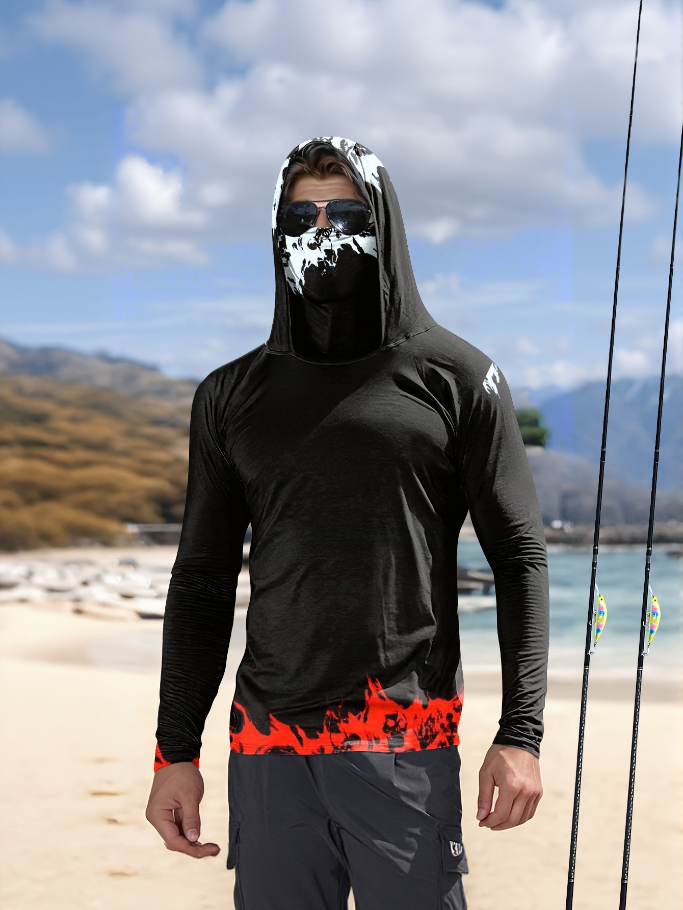 男性フード付き釣りシャツ長袖釣り服釣り t シャツ uv 保 - Fishing Hoodie のレビューと価格